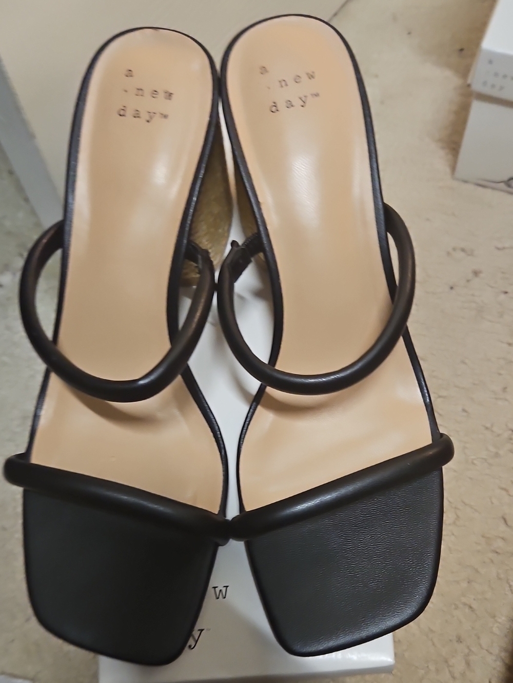 a new day Black Square-Toe Double-Strap Mules